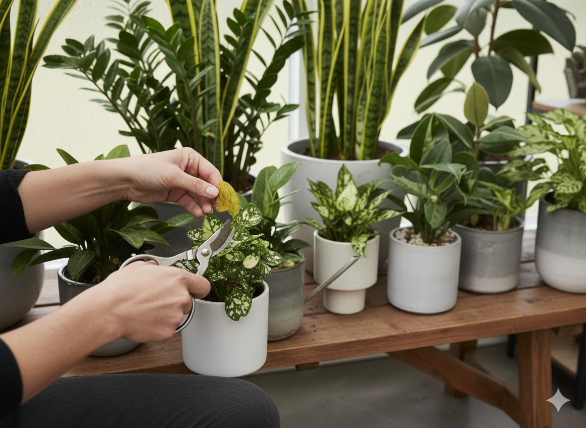 Hands caring for a plant